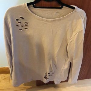 Alphalete Sand Tan Long Sleeve Ripped T-shirt L